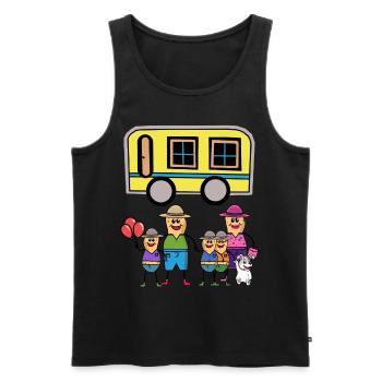 Cacahuètes Famille Caravane Vacances Enfant Vacances - Débardeur bio Premium Homme - noir - Devant - AI Model Male 178 light (178cm)