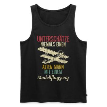 Airplane Tshirt Men's Helicopter Pilot Airplane - Men's Premium Organic Tank Top - black - Front - AI Model Male 178 light (178cm)