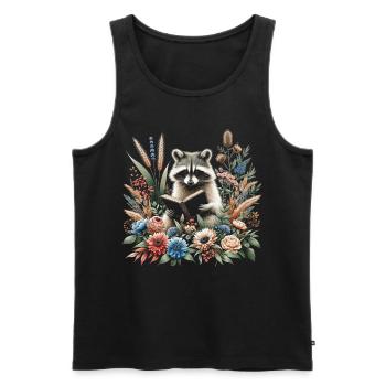 Cottagecore raccoon with book in flowers - Men's Premium Organic Tank Top - black - Front - Michal (187cm)