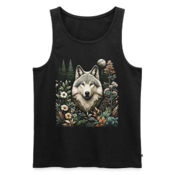 Cottagecore Wolf mit Blumen - Männer Premium Bio Tank Top - Schwarz - Vorne - AI Model Male 178 light (178cm)