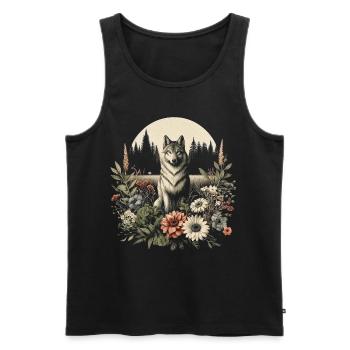 Cottagecore Wolf mit Blumen im Vollmond - Männer Premium Bio Tank Top - Schwarz - Vorne - AI Model Male 178 light (178cm)