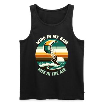 Kitesurfing Wind in my hair kite in the air - Men's Premium Organic Tank Top - black - Front - Michal (187cm)