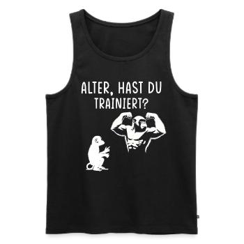 Gym Tshirt Lustig Fitness Workout Fitnessstudio - Männer Premium Bio Tank Top - Schwarz - Vorne - Michal (187cm)