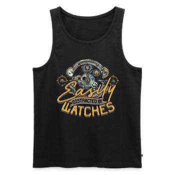 Watchmaker Watchmaking Easily distraced by watches - Men's Premium Organic Tank Top - black - Front - AI Model Male 178 light (178cm)