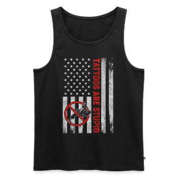 Tattoos Are Stupid Funny Anti Tattoo US Flag - Men's Premium Organic Tank Top - black - Front - Michal (187cm)
