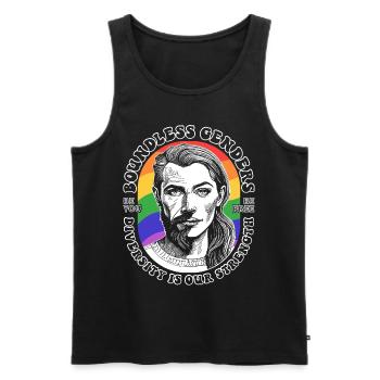 Vielfalt Shirt: LGBTQ und grenzenlos Stärke. - Männer Premium Bio Tank Top - Schwarz - Vorne - AI Model Male 178 light (178cm)