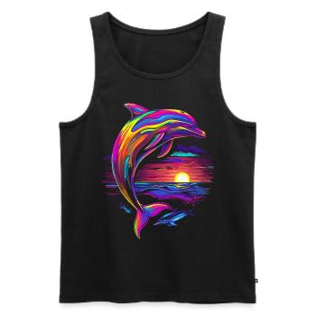 Dolphin Ocean Sea Creature Sunset Pop Art - Men's Premium Organic Tank Top - black - Front - AI Model Male 178 light (178cm)