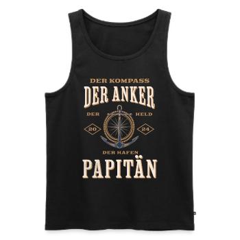 Papitän Papa Kapitän Vatertag Captain Anker Segler - Männer Premium Bio Tank Top - Schwarz - Vorne - Michal (187cm)