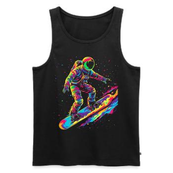Astronaut Surfing Planet Space Pop Art - Men's Premium Organic Tank Top - black - Front - AI Model Male 178 light (178cm)