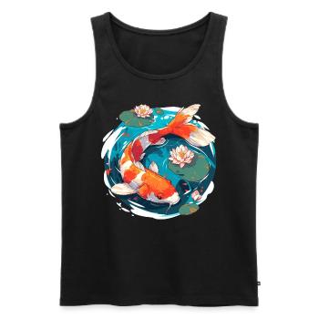 Vintage 80s Rétro Japonais Asiatique Koi Carpe - Débardeur bio Premium Homme - noir - Devant - AI Model Male 178 light (178cm)