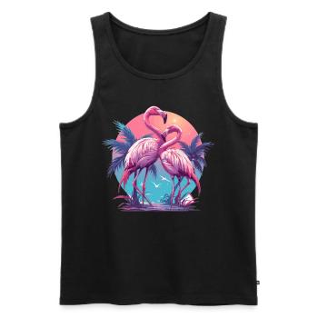 Flamants roses, coucher de soleil, plage, océan flamant rose - Débardeur bio Premium Homme - noir - Devant - Michal (187cm)