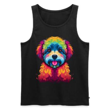 Bichon frisé Chien Pop Art - Débardeur bio Premium Homme - noir - Devant - Michal (187cm)