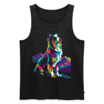 Border Collie Hund Bergwald Pop Art - Männer Premium Bio Tank Top - Schwarz - Vorne - AI Model Male 178 light (178cm)