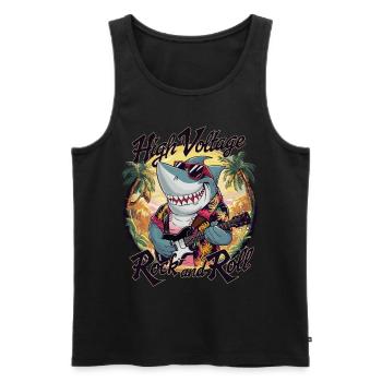 Drôle de requin avec guitare Vacances d’été à la plage - Débardeur bio Premium Homme - noir - Devant - Michal (187cm)