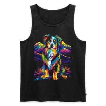 Collie Hund Bergwald Pop Art - Männer Premium Bio Tank Top - Schwarz - Vorne - AI Model Male 178 light (178cm)