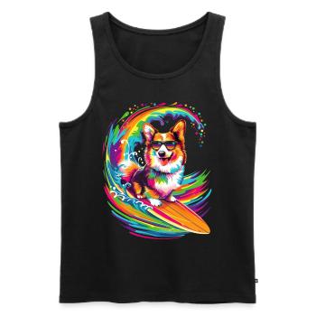 Corgi Dog Surfing Sunglasses Pop Art - Men's Premium Organic Tank Top - black - Front - Michal (187cm)