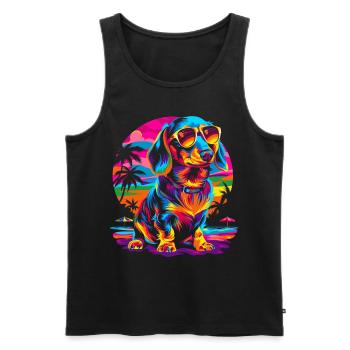 Dachshund Dog Sunglasses Beach Sunset Butt - Men's Premium Organic Tank Top - black - Front - AI Model Male 178 light (178cm)