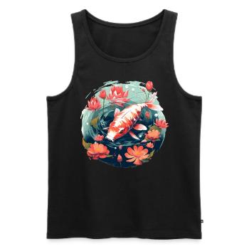 Vintage 80s Rétro Japonais Asiatique Koi Carpe - Débardeur bio Premium Homme - noir - Devant - AI Model Male 178 light (178cm)