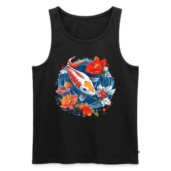 Vintage 80s Rétro Japonais Asiatique Koi Carpe - Débardeur bio Premium Homme - noir - Devant - AI Model Male 178 light (178cm)