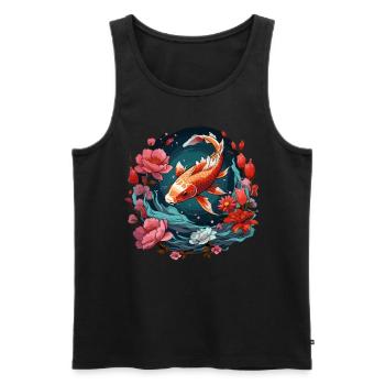 Vintage 80s Rétro Japonais Asiatique Koi Carpe - Débardeur bio Premium Homme - noir - Devant - AI Model Male 178 light (178cm)
