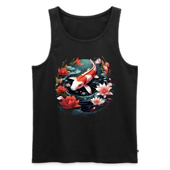 Vintage 80s Rétro Japonais Asiatique Koi Carpe - Débardeur bio Premium Homme - noir - Devant - AI Model Male 178 light (178cm)