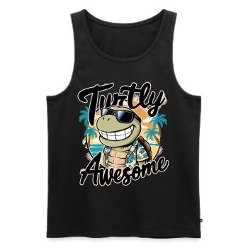 Funny Shield Greatest Saying Turtly Awesome - Men's Premium Organic Tank Top - black - Front - Michal (187cm)