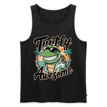 Funny Shield Greatest Saying Turtly Awesome - Men's Premium Organic Tank Top - black - Front - Michal (187cm)