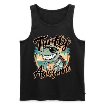 Funny Shield Greatest Saying Turtly Awesome - Men's Premium Organic Tank Top - black - Front - Michal (187cm)