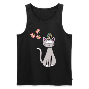 Hippie Chat Chats Hippies Enfants Enfant Chaton - Débardeur bio Premium Homme - noir - Devant - AI Model Male 178 light (178cm)