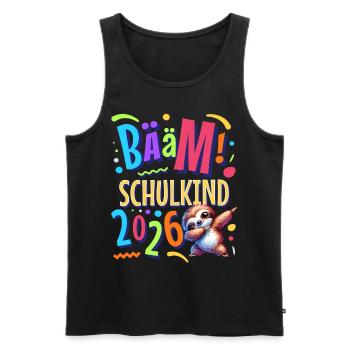 Bääm Schulkind 2026 Dabbing Faultier - Männer Premium Bio Tank Top - Schwarz - Vorne - AI Model Male 178 light (178cm)