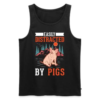 Easily distracted by Pigs Farmer Pigs - Men's Premium Organic Tank Top - black - Front - AI Model Male 178 light (178cm)