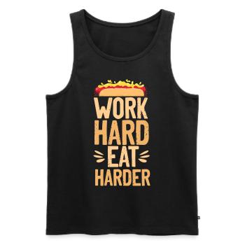 Hot-dog Adulte Travailler dur Manger plus fort - Débardeur bio Premium Homme - noir - Devant - Michal (187cm)