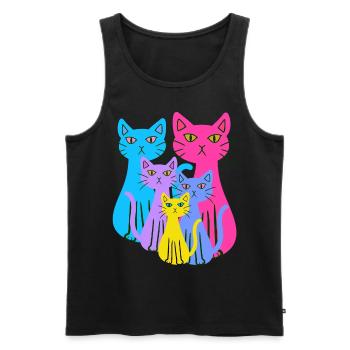 Chat Chats Chaton Famille Enfants Bébé Années 80 - Débardeur bio Premium Homme - noir - Devant - Michal (187cm)