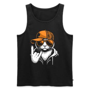 Rock Musik, Rocker, Katze, Heavy Metal Festival - Männer Premium Bio Tank Top - Schwarz - Vorne - Michal (187cm)