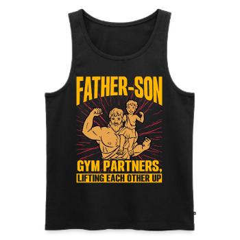 Father Son Gym Partners lifting each other up - Men's Premium Organic Tank Top - black - Front - Michal (187cm)