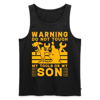 Warnung: Berühren Sie weder meine Werkzeuge noch meinen Sohn - Männer Premium Bio Tank Top - Schwarz - Vorne - AI Model Male 178 light (178cm)