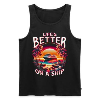 Croisiéristes : la vie est meilleure sur un navire - Débardeur bio Premium Homme - noir - Devant - AI Model Male 178 light (178cm)