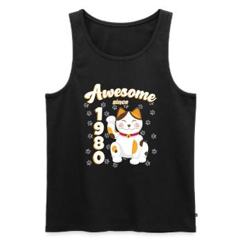 Anniversaire des années 1980 Génial depuis Cat Maneki neko - Débardeur bio Premium Homme - noir - Devant - AI Model Male 178 light (178cm)