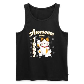 1997 Anniversaire Génial depuis Chat Maneki neko - Débardeur bio Premium Homme - noir - Devant - AI Model Male 178 light (178cm)