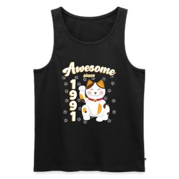 1991 Anniversaire Génial depuis Cat Maneki neko - Débardeur bio Premium Homme - noir - Devant - AI Model Male 178 light (178cm)