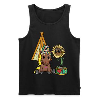 Hippie Cheval Tipi Tournesol Chevaux Tambour Paix - Débardeur bio Premium Homme - noir - Devant - Michal (187cm)