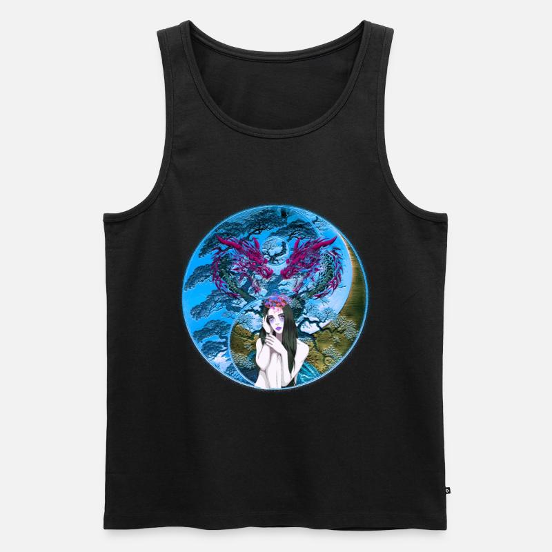 Drache Drachen Mädchen Märchen Fantasy - Männer Premium Bio Tank Top - Schwarz