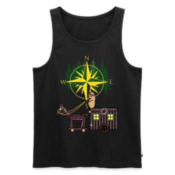 Peanut Compass Travel Horse Camping Adventure - Men's Premium Organic Tank Top - black - Front - AI Model Male 178 light (178cm)
