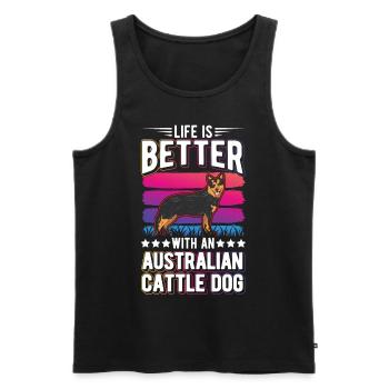 La vie est meilleure avec Australia Cattle Dogs - Débardeur bio Premium Homme - noir - Devant - Michal (187cm)