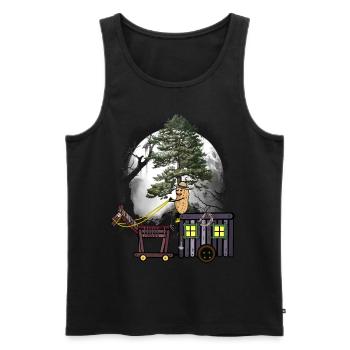 Halloween Voyage Cacahuète Calèche Forêt Nature - Débardeur bio Premium Homme - noir - Devant - AI Model Male 178 light (178cm)