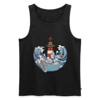 Möwen Boot Schifffahrt Leuchtturm Wellen Meer - Männer Premium Bio Tank Top - Schwarz - Vorne - AI Model Male 178 light (178cm)