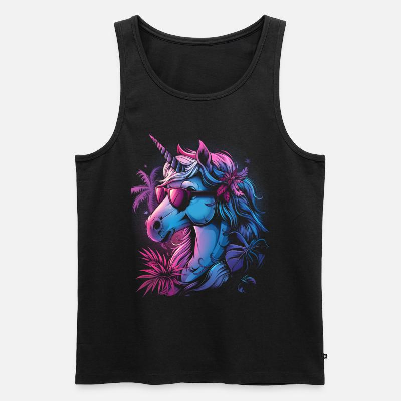 Retro Einhorn Vaporwave - Männer Premium Bio Tank Top - Schwarz