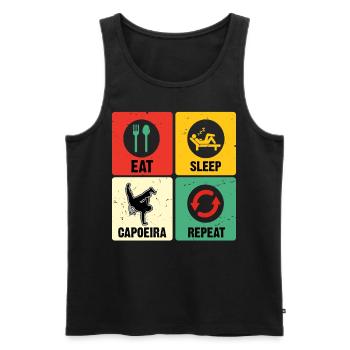 Essen Schlaf Capoeira Wiederholen - Männer Premium Bio Tank Top - Schwarz - Vorne - Michal (187cm)