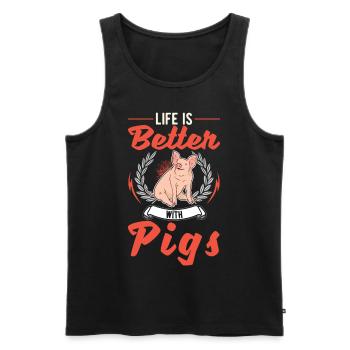Life is better with Pigs Schweine - Men's Premium Organic Tank Top - black - Front - AI Model Male 178 light (178cm)
