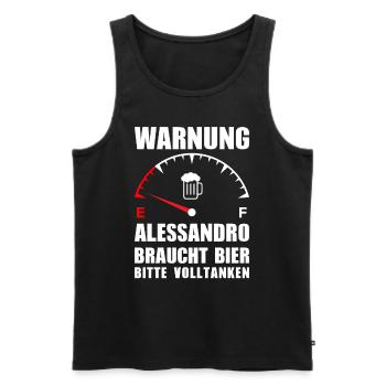 Alessandro braucht Bier Bitte volltanken - Männer Premium Bio Tank Top - Schwarz - Vorne - Michal (187cm)